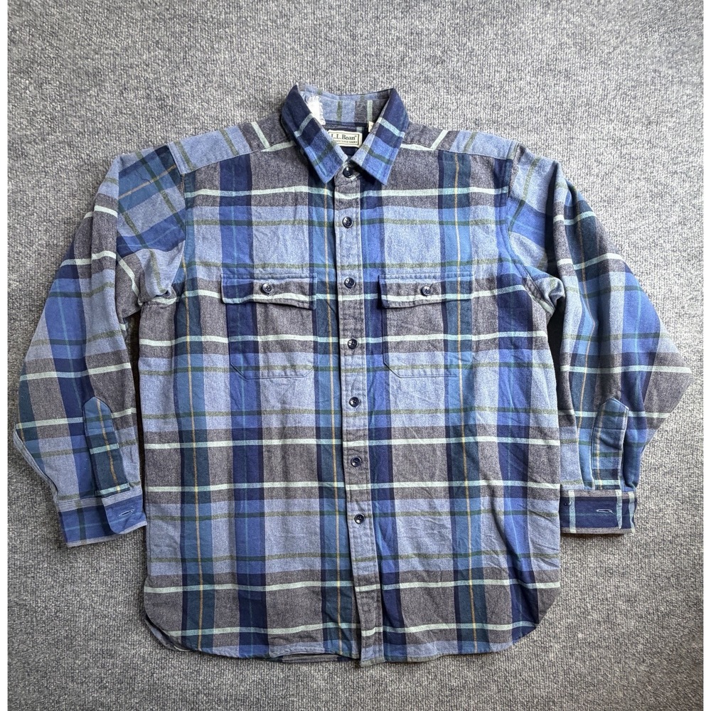 LL Bean Long Sleeve Shirt Mens Large Blue Flannel Work Outdoor Casual‎ Cotton